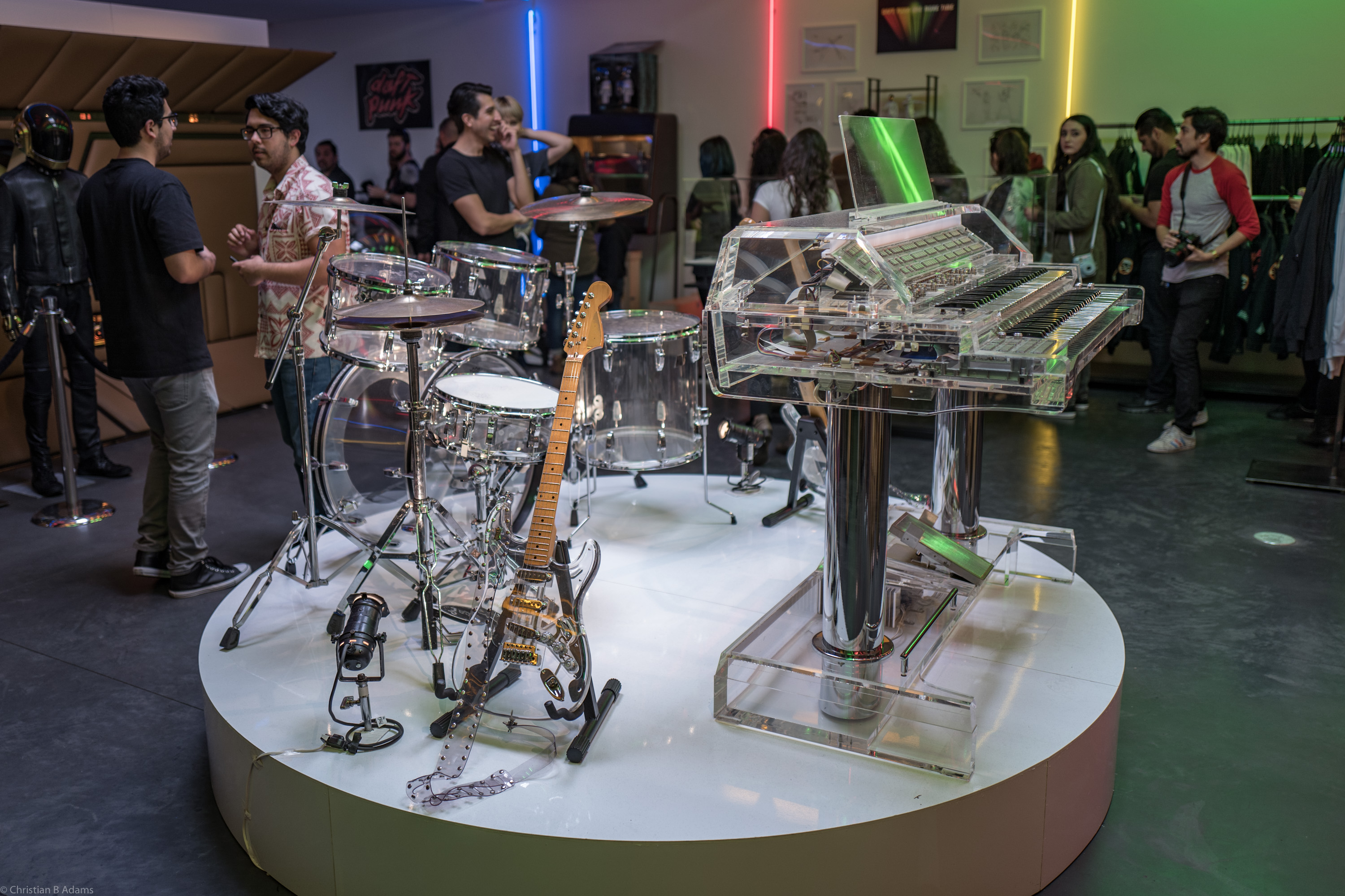 The band kit used in music videos and other promos for Random Access Memories at the Daft Punk Pop Up at Maxfield Gallery Los Angeles in February of 2017.