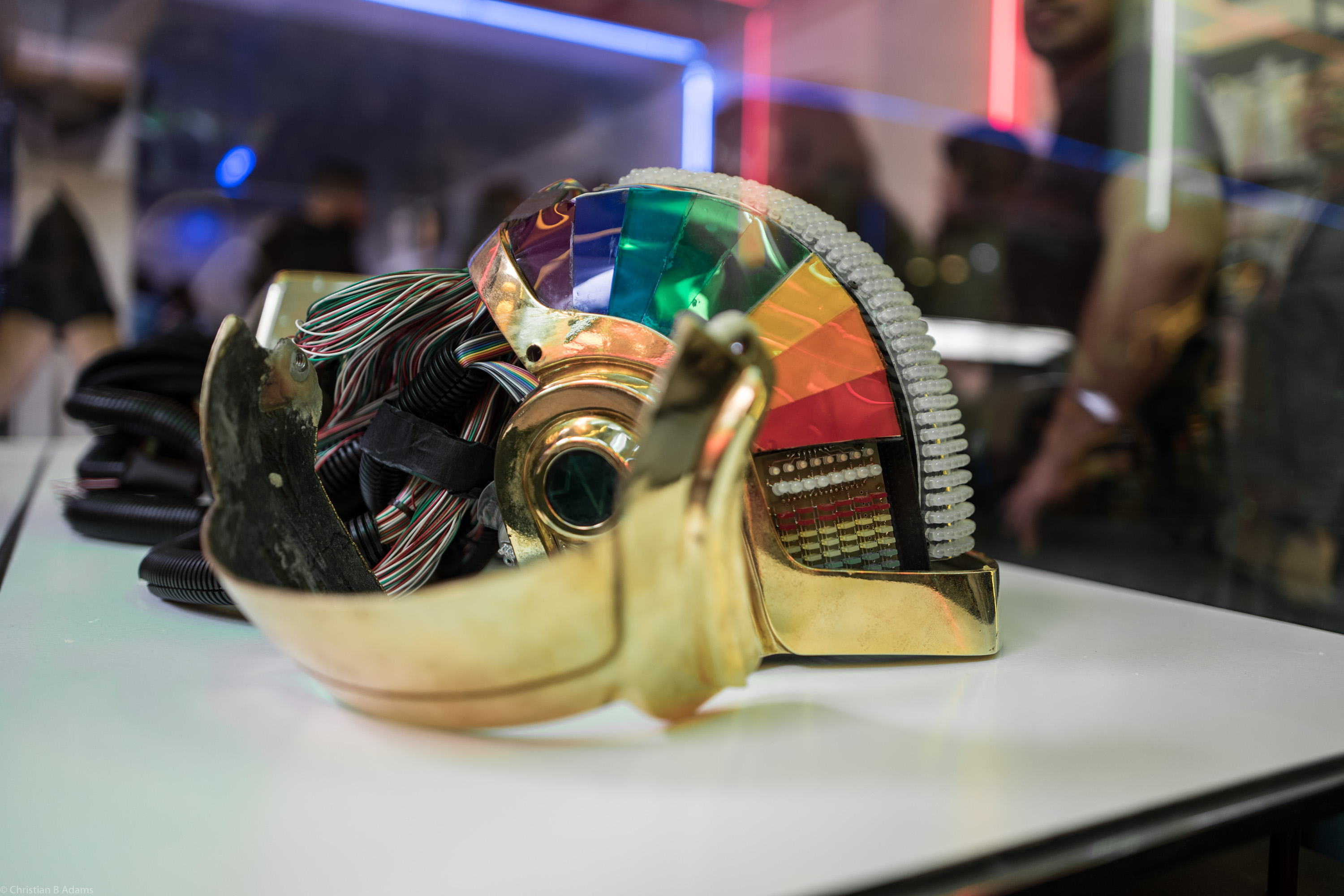 Guy-Manuel de Homem-Christo's Discovery era robot helmet at the Daft Punk Pop Up at Maxfield Gallery Los Angeles in February of 2017.
